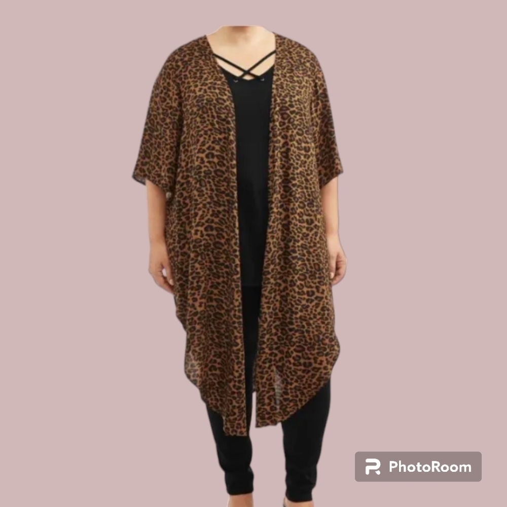 Terra & Sky Animal Print Duster Cardigan Sz 1Xl